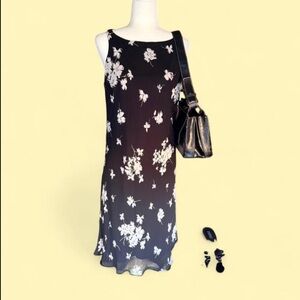 Evan Picone Black and White Floral Midi Dress